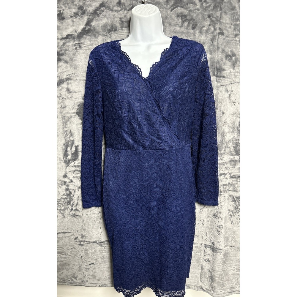 JASAMBAC‎ Women's Medium Lace Dress Sheer Sleeve Lined Evening Wedding Elegant